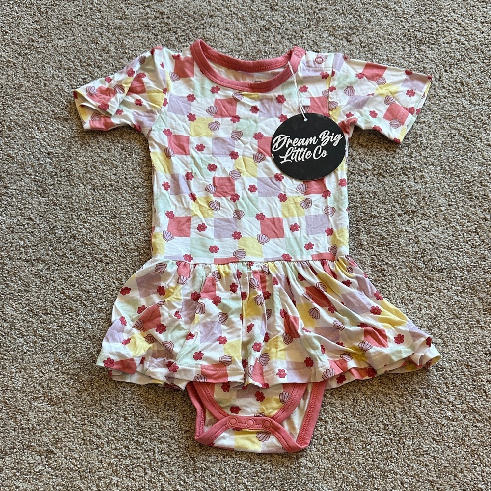 Dream Big Little Co Floral & Shell Skirted Bodysuit Pink & Yellow New 18-24 mon